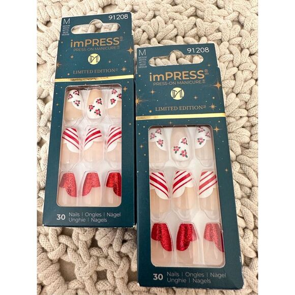Impress Press On Manicure Christmas Season Red and White New - Picture 1 of 2
